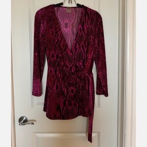 Anne Klein faux wrap top XL - pink and black snakeskin print, 3/4 sleeves